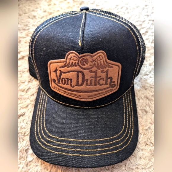 Von dutch denim with leather patch y2k snapback hat osfm - Picture 1 of 4